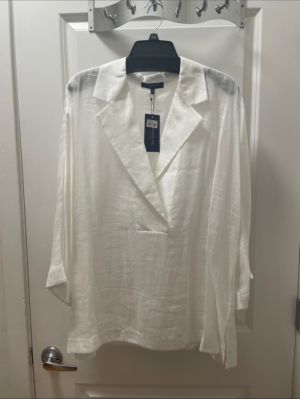 Lafayette 148 New York White V-Neck Tunic Blouse